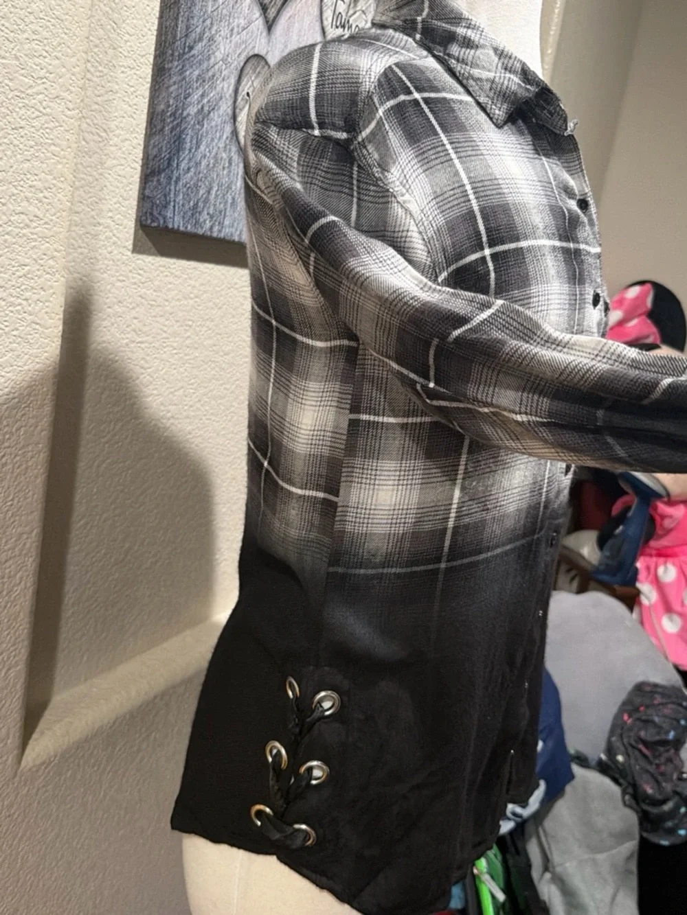 Justice Black & Gray Ombre Plaid Button-Down Shirt